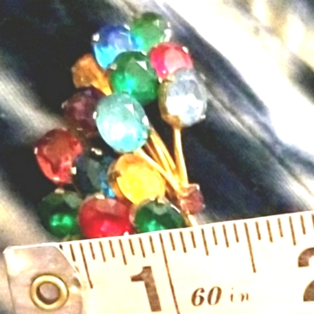 Vtg 50's CZECH Glass  Bouquet Gem Stones Multi Colorful Rare Gold Marked Brooch - Picture 9 of 9